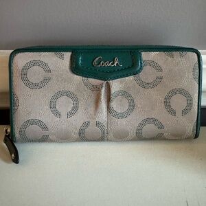 Coach Ashley Accordion Wallet in Tan and Green